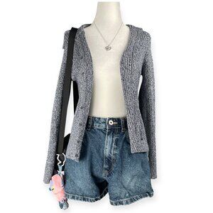 Charter Club Shawl Collar Cardigan Sweater Women’s M Navy Gray Marl Snap Buttons